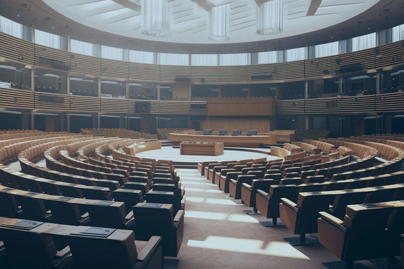 AI-genereret billede af Europa-Parlamentets mødesal