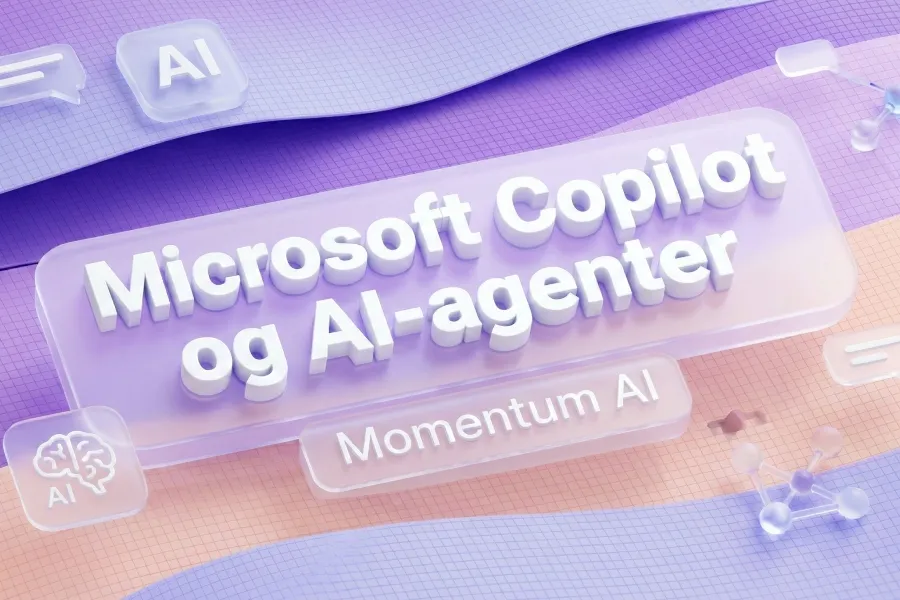 3D-illustration med teksten Microsoft Copilot og AI-agenter