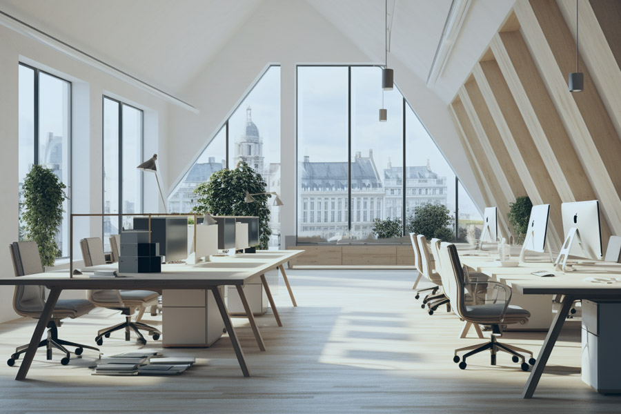 bent kontor, minimalistisk, nordisk design, corporate, skandinavisk