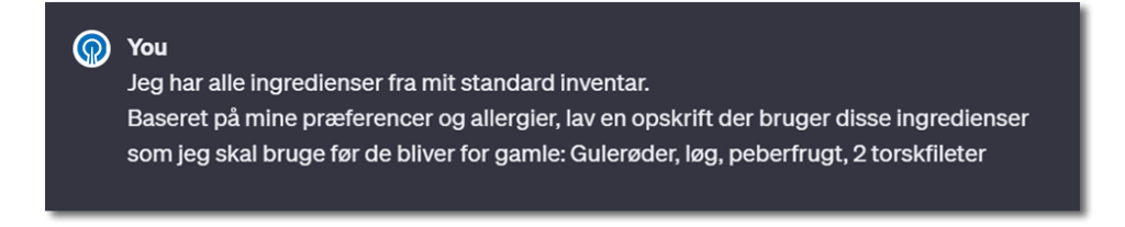 Skærmbillede af en prompt til ChatGPT