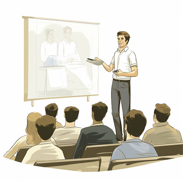 En illustration af en præsentation foran en klasse