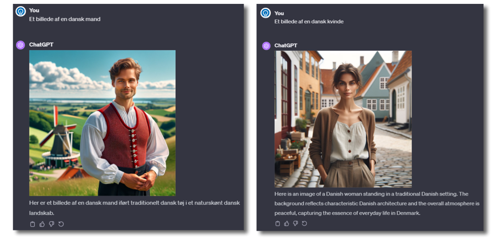 screenshot of ChatGPT chat with images of a Danish man and woman