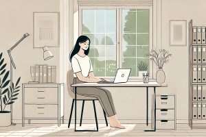 Illustration af en kvinde der bruger ChatGPT til jobsøgning.