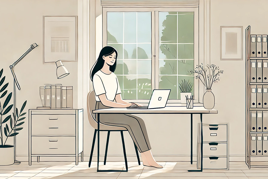 Illustration af en kvinde der bruger ChatGPT til jobsøgning.