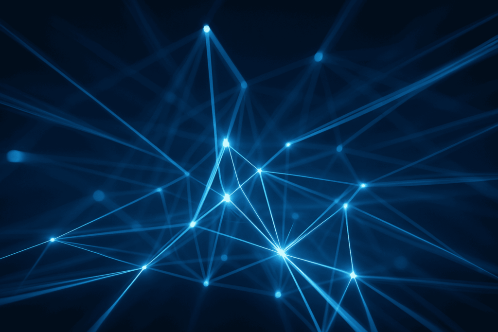 AI-netværk med glødende forbindelser og sløret baggrund der symboliserer en sprogmodel